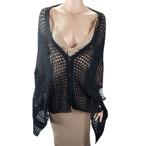 Women's Shawl Black  Multi Way Wear Knit Sweater One Size - Picture 2 of 10